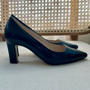 Cole Haan Grand Ambition Mylah Block Heel Pump Pointed Toe Black Leather Sz 8.5